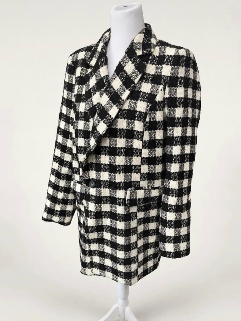 River Island Black & White Check Pea Coat